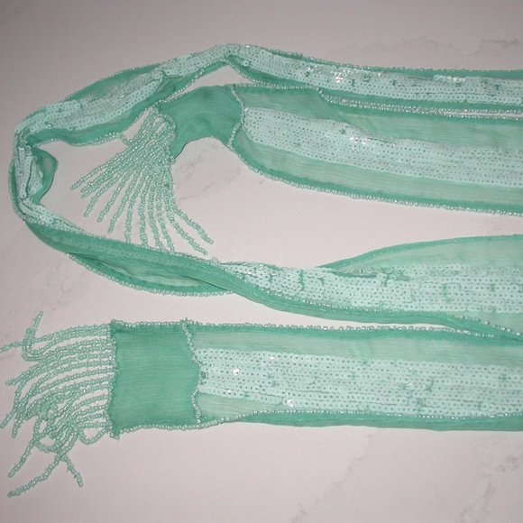 Aqua Beaded and Sequined Scarf - Picture 3 of 4